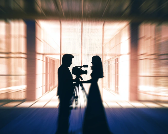 Deux vidéastes filmant ensemble, illustrant un style cinématographique moderne pour un film de mariage