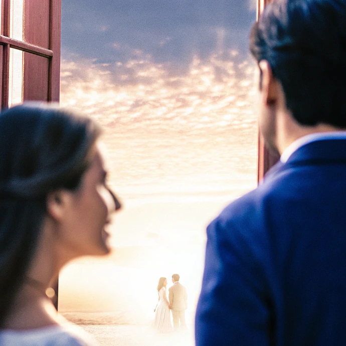 Un couple regardant des mariées au loin, sentiment de transmission de souvenirs